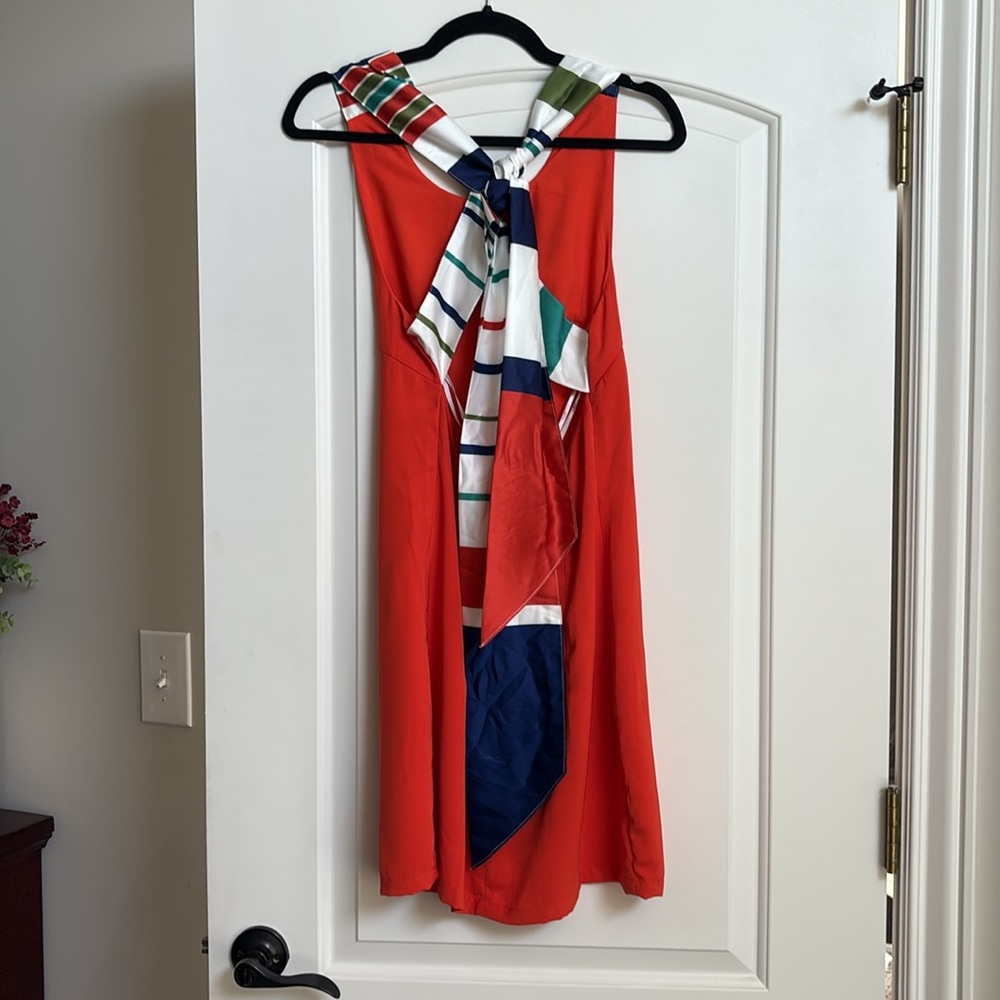 Joyful Red Orange Multi Stripe Tie-Back Mini Dress - Picture 4 of 7